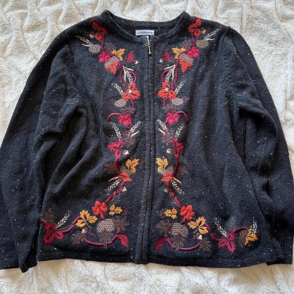 Croft & Barrow Women's Large Embroidered Fall Cardigan Sweater Zip Front